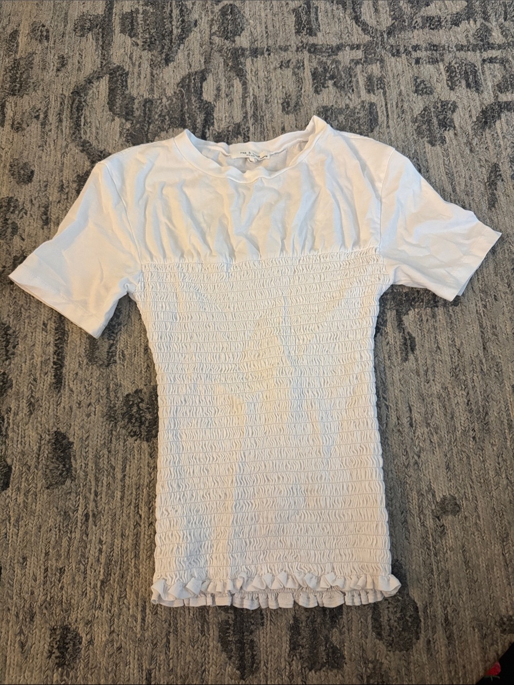 rag & bone White Short-Sleeve Smocked Top